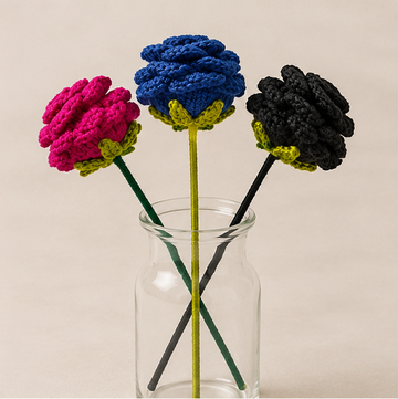 Handmade Crochet Rose Flower Bouquet (Set of 3) – Knitted Artificial Roses for Gift, Home Decor & Valentine's Day