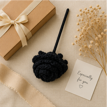 Handmade Crochet Black Rose | Amigurumi Forever Flower | Gothic Floral Gift | Handmade Home Decor | Crochet Rose Stem