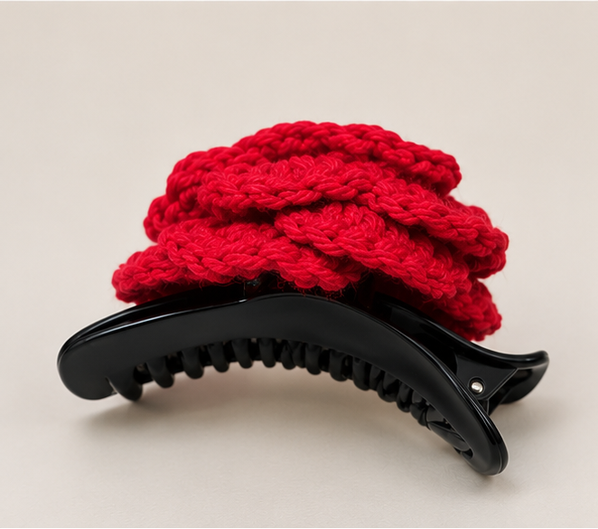 Handmade Crochet Rose Hair Clip