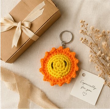 Handmade Crochet Smiley Sun Keychain