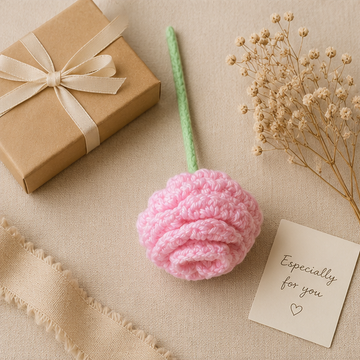 Handmade Crochet Pink Rose | Amigurumi Flower | Forever Rose Gift | Handmade Floral Decor | Crochet Rose Stem