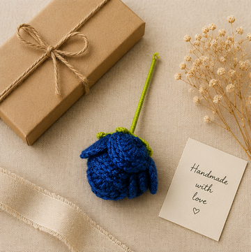 Handmade Crochet Blue Rose | Knitted Artificial Flower | Forever Rose Gift | Floral Home Decor | Anniversary & Valentine's Gift