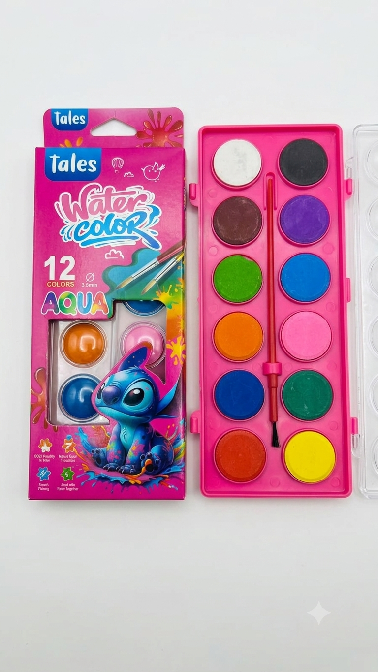 Kids Watercolor Paint Palette with Brush - 12 Colors