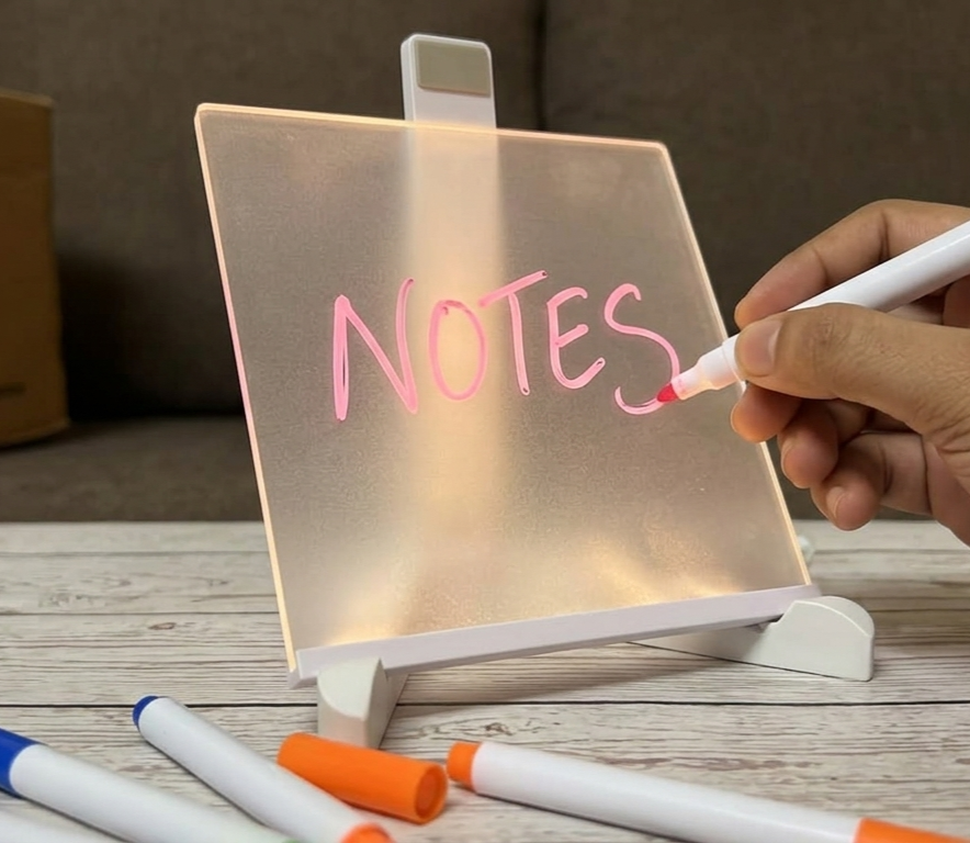 LED Acrylic Message Board with 7 Color Markers | USB Rechargeable Writing Board Night Light